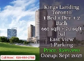 Kings Landing Toronto  1 Bed   Den 2 Bath  599990 Sept 2025 image