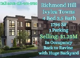 Assignment Deal in Richmond Hill  Ivylea Townhouse  4 Beds image