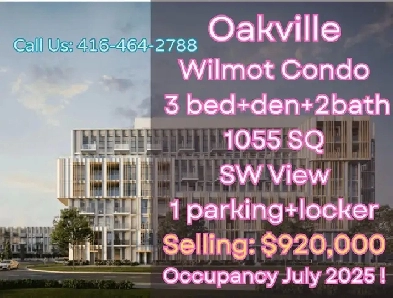 Oakville Wilmot 3bed den 2bath ONLY920k with parking and locker image