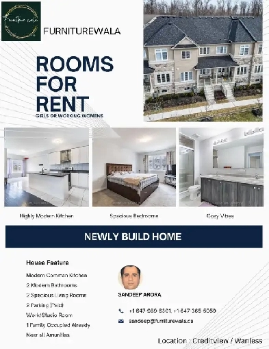 Rooms for rent Girls  Working Women Brampton image