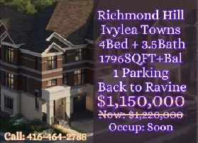 Richmond Hill Back to Ravine Ivylea Townhouse SELLING FOR 115M image
