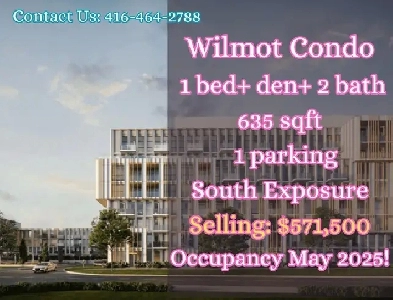 Wilmot Condo in North Oakville 1bed den 2bath ONLY 571500 image