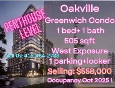 Oakville Greenwich Condo1b1b Penthouse 558000 with parking image