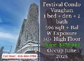 Festival Condo Vaughan  1 Den 2 Bath  High Floor  478880 image