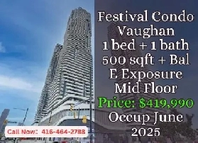 Festival Condo Vaughan  1 Bed 1 Bath  Mid Floor  419990 image