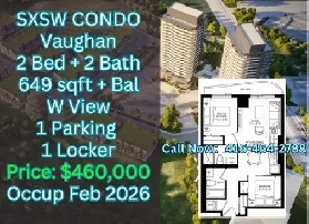 2 Bed 2 Bath SXSW Condo in Vaughan  460K SELL AT LOSS image
