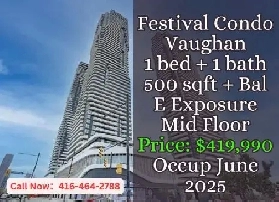 Festival Condo Vaughan  1 Bed 1 Bath  Mid Floor  419990 image