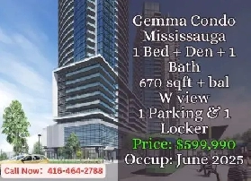Gemma Condo  1 Bedroom   Den 1 Bath  599990  Mississauga image
