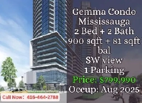 Gemma Condo Mississauga  2 Bed 2 Bath  799990  Aug 2025 image