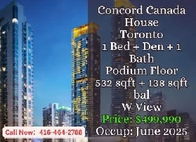 Concord Canada House  Podium Unit  1 Bed   Den  499990 image