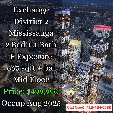 Exchange District 2 Mississauga  2 Bed  1 Bath  499990 image