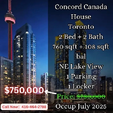 Concord Canada House  2 Bed 2 Bath  Lake View  Only 750K image