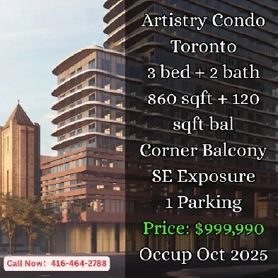 Artistry Condo  3 Bed 2 Bath  Corner SE Balcony  999990 image